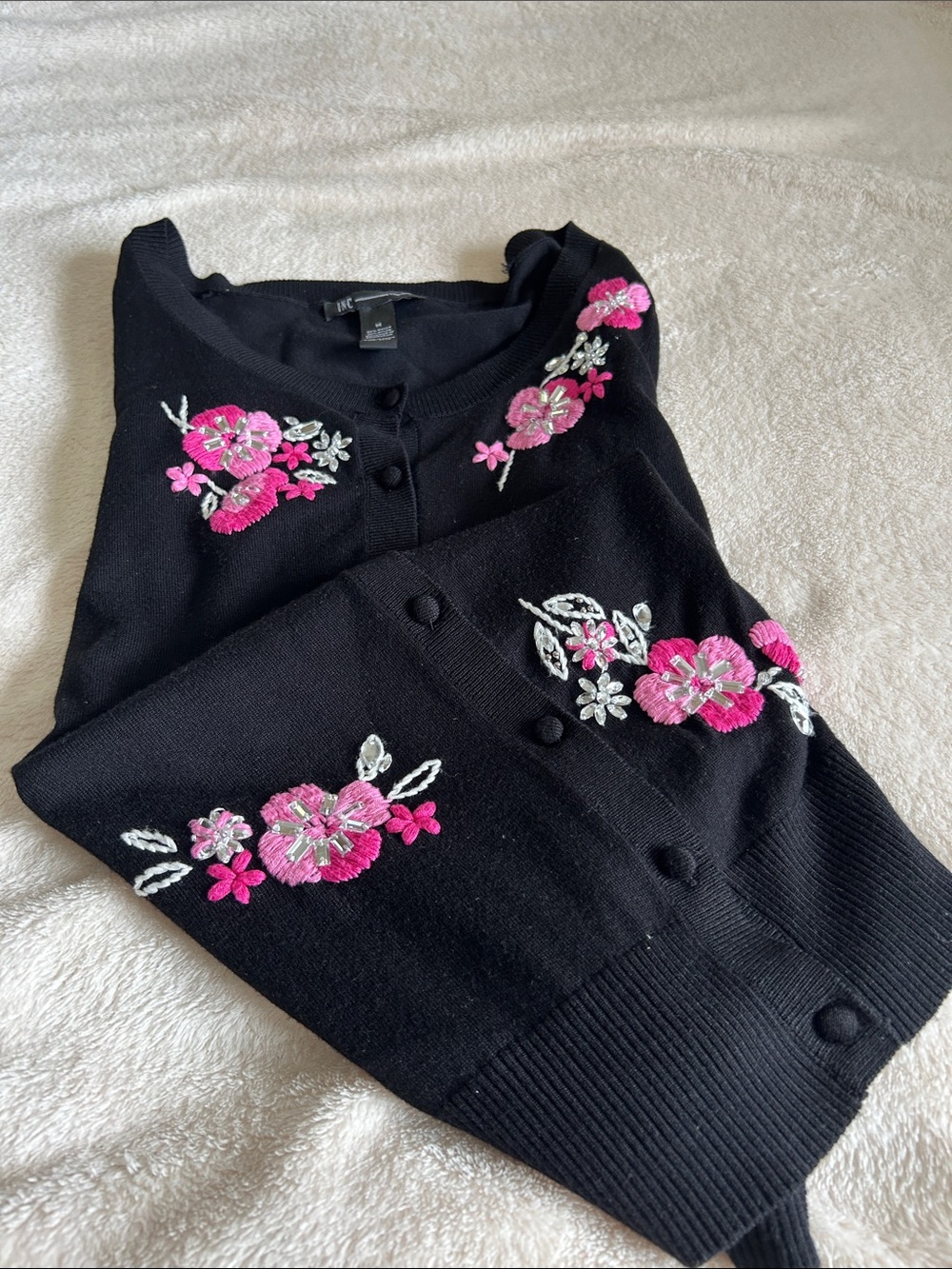 INC Floral Embroidered Cardigan Black Size Medium
